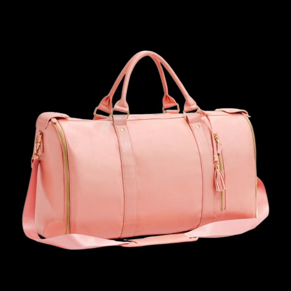 Pink Travel Bag with Detachable Strap and Barrel Shape